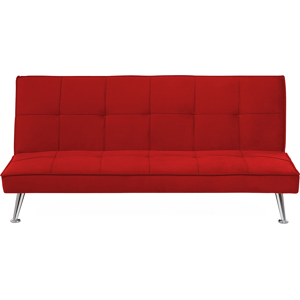 Beliani Fabric Sofa Bed Red 3-Seater Quilted Upholstery Click-Clack Guest Bed Armless Material:Polyester Size:88x75x168