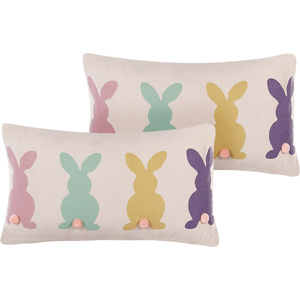 Beliani Set of 2 Scatter Pillows Cotton Multicolour Easter-Themed Bunnies 30 x 50 cm Modern Design Decorative Cushions Material:Polyester Size:50x10x30