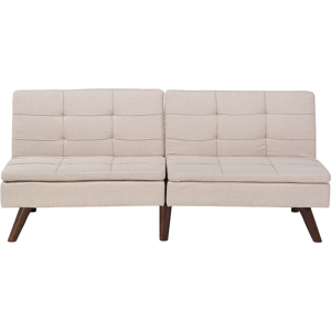 Beliani Sofa Bed Light Beige 3-Seater Quilted Upholstery Click Clack Split Back Metal Legs Material:Polyester Size:95x76x180