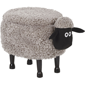 Beliani Kids Animal Stool Grey Faux Fur Footstool with Storage Wooden Legs Children Seat  Material:Polyester Size:35x40x55