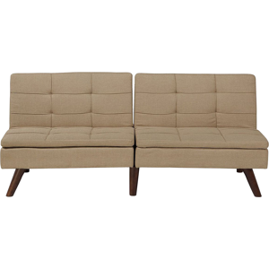 Beliani Sofa Bed Light Brown 3-Seater Quilted Upholstery Click Clack Split Back Metal Legs Material:Polyester Size:95x76x180