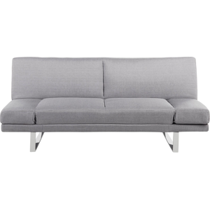 Beliani Sofa Bed Grey Fabric Upholstery 3 Seater Click Clack Mechanism Adjustable Armrests Material:Polyester Size:89x81x190