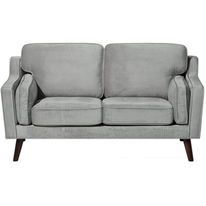 Beliani Sofa Light Grey 2 Seater Velvet Oak Wood Legs Classic Mid-Century Living Room Material:Velvet Size:83x85x150