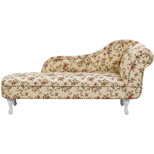 Beliani Chaise Lounge Beige Multicolour Right Hand Polyester Fabric Buttoned Nailheads Flower Pattern Material:Polyester Size:65x79x169