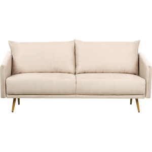 Beliani Sofa Emerald Beige Velvet 3 Seater Back Cushioned Seat Metal Golden Legs Retro Glam Material:Velvet Size:78x83x185