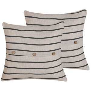 Beliani Set of 2 Decorative Cushions Beige and Black 43 x 43 cm Stripped Buttons Square Modern Décor Material:Cotton Size:43x6x43