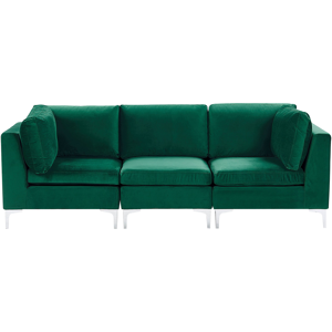 Beliani Modular Sofa Green Velvet 3 Seater Silver Metal Legs Glamour Style Material:Velvet Size:85x84x235