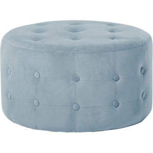 Beliani Footstool Grey Velvet Round Pouffe Button Tufted Upholstery Material:Velvet Size:55x30x55