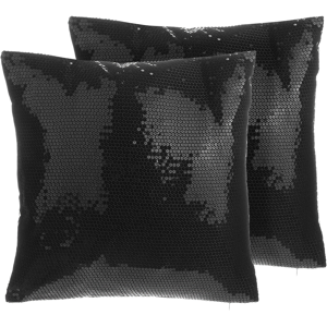 Beliani Set of 2 Decorative Cushions Black Sequin 45 x 45 cm Glittering Sparkle Material:Polyester Size:45x12x45