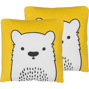 Beliani Set of 2 Kids Cushions Yellow Fabric Bear Image Pillow with Filling Soft Children's Toy Material:Cotton Size:45x12x45