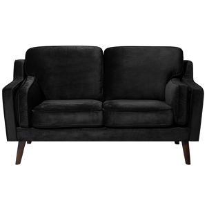 Beliani Sofa Black 2 Seater Velvet Oak Wood Legs Classic Mid-Century Living Room Material:Velvet Size:83x85x150