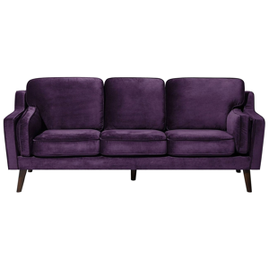Beliani Sofa Violet 3 Seater Velvet Oak Wood Legs Classic Mid-Century Living Room Material:Velvet Size:83x85x204