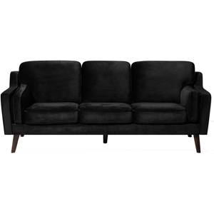 Beliani Sofa Black 3 Seater Velvet Oak Wood Legs Classic Mid-Century Living Room Material:Velvet Size:83x85x204