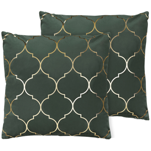 Beliani Set of 2 Decorative Cushions Green Velvet 45 x 45 cm Quatrefoil Pattern Foil Print Moroccan Clover Glamour Material:Velvet Size:45x12x45