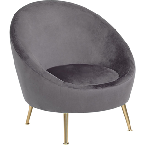 Beliani Tub Chair Grey Velvet 76L x 80W x 81H cm Accent Gold Legs Glam Retro Material:Velvet Size:76x81x80