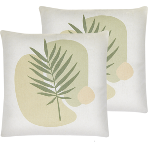 Beliani Set of 2 Scatter Cushions Green and Beige 45 x 45 cm Leaf Pattern Decorative Throw Pillows Removable Covers Zipper Closure Modern Boho Style Material:Polyester Size:45x12x45