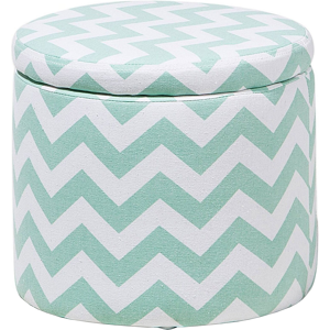 Beliani Footstool Green and White Round Storage Stool Chevron Pattern Material:Cotton Size:35x30x35