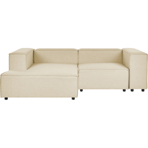 Beliani Modular Right Hand Sofa Beige Linen 2 Seater Sectional Corner Sofa with Black Legs Modern Living Room Material:Linen Size:180x68x238