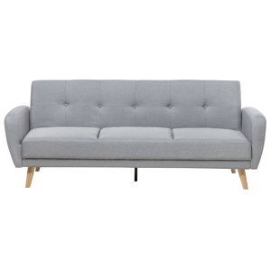 Beliani Sofa Bed Grey Fabric Upholstered 3 Seater Convertible Wooden Legs Modern Minimalistic Living Room Material:Polyester Size:85x82x214