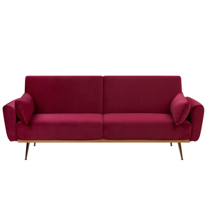 Beliani Sofa Bed Dark Red Velvet 3 Seater Metal Legs Additional Cushions Retro Material:Velvet Size:81x86x210