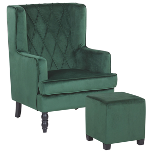 Beliani Armchair with Footstool Green Velvet Fabric Wooden Legs Wingback Style Material:Velvet Size:75x103x72