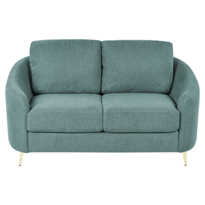 Beliani Sofa Green Fabric Upholstery Gold Legs 2 Seater Loveseat Retro Material:Polyester Size:86x88x153