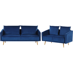 Beliani Living Room Set Navy Blue Velvet Back Cushions Metal Golden Legs Retro Glam Material:Velvet Size:xx