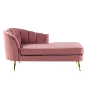 Beliani Chaise Lounge Pink Velvet Upholstery Gold Metal Legs Left Hand Material:Velvet Size:76x75x150