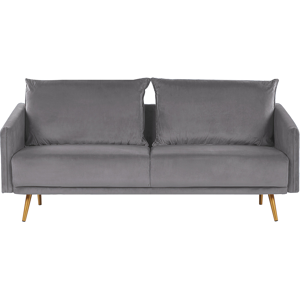 Beliani Sofa Grey Velvet 3 Seater Back Cushioned Seat Metal Golden Legs Retro Glam Material:Velvet Size:78x83x185