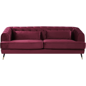 Beliani Sofa Burgundy Velvet 195 x 70 cm Chesterfield Shape with Cushions Retro Material:Velvet Size:88x70x195