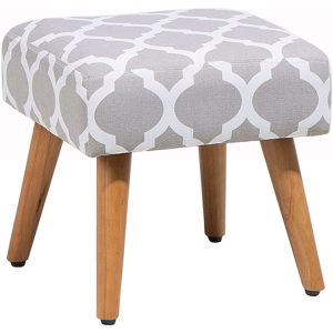 Beliani Footstool Grey Fabric Upholstery Square Seat Trellis Pattern Wooden Legs Material:Cotton Size:35x35x35