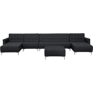 Beliani Corner Sofa Bed Graphite Grey Tufted Fabric Modern U-Shaped Modular 6 Seater with Ottoman Chaise Lounges Material:Polyester Size:168x72-83x428