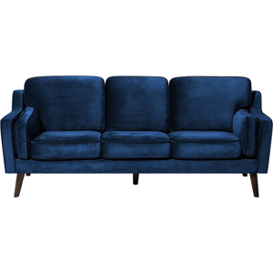 Beliani Sofa Blue 3 Seater Velvet Oak Wood Legs Classic Mid-Century Living Room Material:Velvet Size:83x85x204