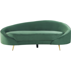 Beliani Sofa Emerald Green Velvet Glamour Curved Retro Styled 3 Seater with Gold Metallic Legs  Material:Velvet Size:84x69x183