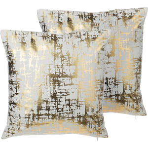 Beliani Set of 2 Decorative Cushions Gold Crackle Effect 45 x 45 cm Foil Print Pattern  Material:Cotton Size:45x12x45