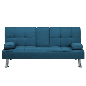 Beliani Sofa Bed Blue 3 Seater Drop Down Table Click Clack Material:Polyester Size:81x77x168