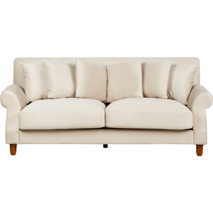 Beliani Sofa with 6 Pillows Off-White Velvet Upholstery Light Wood Legs 3 Seater Material:Velvet Size:102x82x186