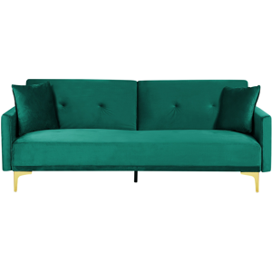 Beliani Sofa Bed Green Velvet 3 Seater Buttoned Seat Click Clack Traditional Living Room  Material:Velvet Size:90x75x190