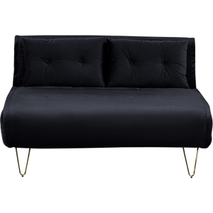 Beliani Sofa Bed Black Velvet 2 Seater Fold-Out Sleeper Armless With 2 Cushions Metal Gold Legs Glamour Material:Velvet Size:80x81x130