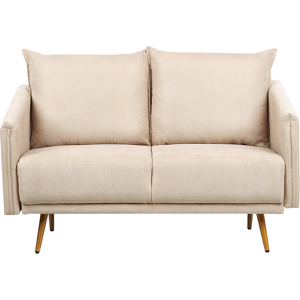 Beliani Sofa Beige Velvet 2 Seater Back Cushioned Seat Metal Golden Legs Retro Glam Material:Velvet Size:78x83x130