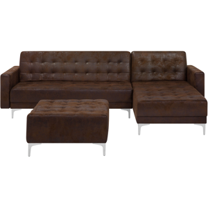 Beliani Corner Sofa Bed Brown Faux Leather Tufted Modern L-Shaped Modular 4 Seater with Ottoman Left Hand Chaise Longue Material:Faux Leather Size:168x83x267