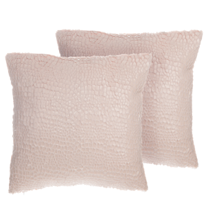 Beliani Set of 2 Decorative Cushions Pink Crackle Effect 45 x 45 cm Glamour Modern Decor Accessories Material:Polyester Size:45x12x45