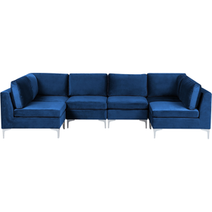 Beliani Modular Sofa Blue Velvet U Shape 6 Seater Silver Metal Legs Glamour Style Material:Velvet Size:150x84x300