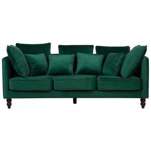 Beliani Sofa Green Velvet Upholstered 3 Seater Cushioned Seat and Back with Wooden Legs Material:Velvet Size:95x97x200