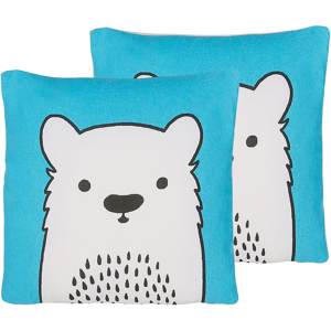 Beliani Set of 2 Kids Cushions Blue Fabric Bear Image Pillow with Filling Soft Children's Toy Material:Cotton Size:45x12x45