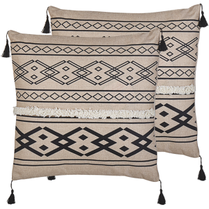 Beliani Set of 2 Cushions Beige and Black Polyester Cover 45 x 45 cm Decorative Pillows Geometric Pattern Material:Polyester Size:45x7x45