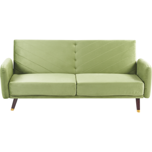 Beliani Sofa Bed Olive Green Velvet Fabric Modern Living Room 3 Seater Wooden Legs Track Arm Material:Velvet Size:95x87x200