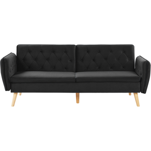 Beliani Sofa Bed Black Velvet Upholstered Convertible Couch Modern Design Buttoned Backrest  Material:Velvet Size:106x84x213