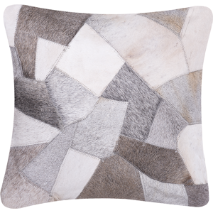 Beliani Decorative Cushion Grey Cowhide Leather Patchwork 45 x 45 cm Country Modern Decor Accessories Material:Leather Size:45x10x45