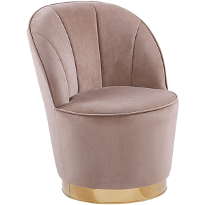 Beliani Armchair Beige Velvet Gold Metal Base Round Accent Tub Chair Glam Retro Living Room Material:Velvet Size:61x72x56